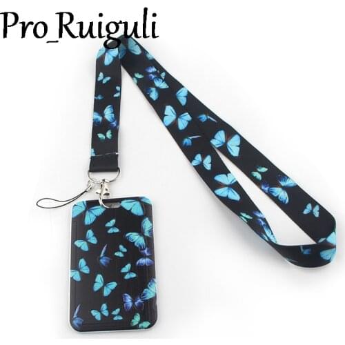 Blue Monarch Butterfly Key lanyard Car KeyChain ID Card Pass Gym Mobile Phone Badge Kids Key Ring Holder Jewelry Decorations