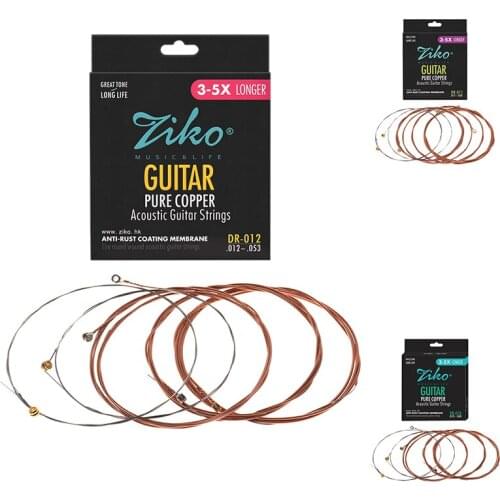 ZIKO 6Pcs Acoustic Guitar Strings Hexagon Alloy Wire Pure Copper Wound Anti-Rust Coating Membrane Guitar Accessories