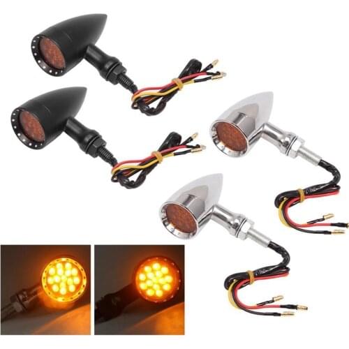 Motorcycle LED Turn Signal Light Bullet Flashing Indicator Amber Lens 10mm Retro Chrome Plated 12V Universal lights cafe racer