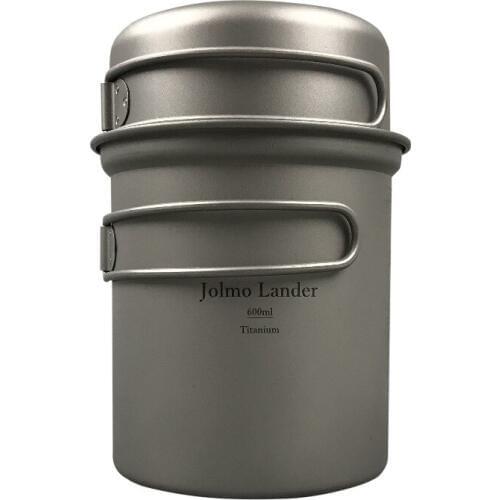 Jolmo Lander Outdoor Titanium Pot with Bowl Titanium Camping Cookware Set Titanium Cooking Pot
