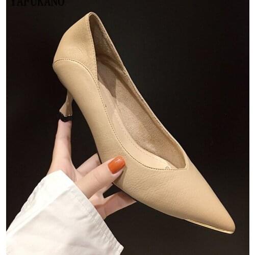 Simple Fashion Soft Leather High Heels Stiletto Pointed Toe Shallow Single Shoes 2020 New Elegant Lady Office Comfort Work Shoes
