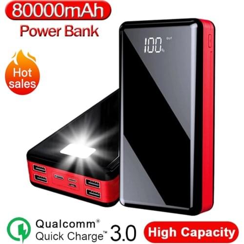 High Capacity 80000mAh Fast Charging Power Bank With 4 USB Digital Display Outdoor Portable PowerBank for Xiaomi Samsung IPhone