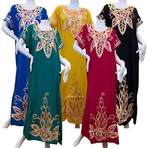 Embroidery Cotton Abaya Dubai African Dresses For Women Robe Longue Femme Musulmane Islam Clothing Turkey Kaftan Eid Mubarak