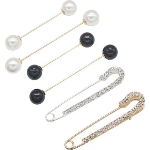 Sweater clip double head Pearl Brooch Set anti light big pin claw chain jewelry