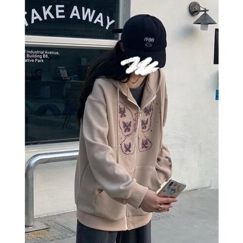 Womens Sweatshirts Oversized Hoodie Butterfly Vintage Pocket Womem Long-sleeved Pullover Zip Up Womens Hoodies Streetwear