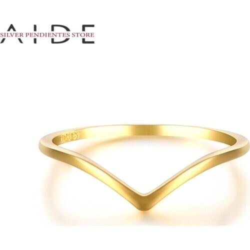 AIDE 925 Sterling Silver Simple V Shape Rings For Women Minimalist Geometric Rings Size 6 7 8 Girls Jewelry Gifts Anillos Mujer