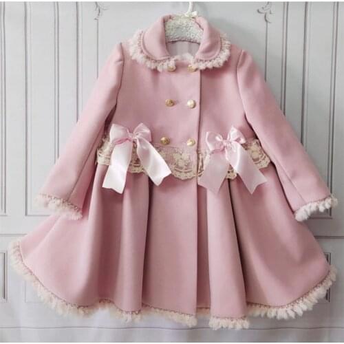 1-12Y Baby Girl Autumn Winter Handmand Customized Palace England Spanish Light Blue Princess Wool Coat for Christmas Casual