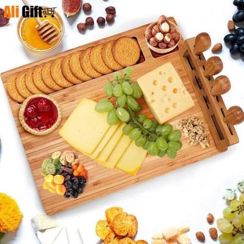 1 Set Eco-friendly Removable Reusable Safe Complete Cheese Knives Cutting Boards Cheese Boards Kitchen(Khaki)