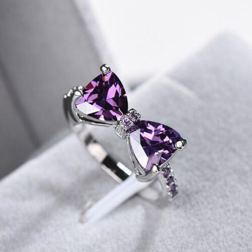 1 Pcs Women Rings Fashion Crystal Bow Silver Color Ring Wedding Jewelry Size 6 7 8 9 10
