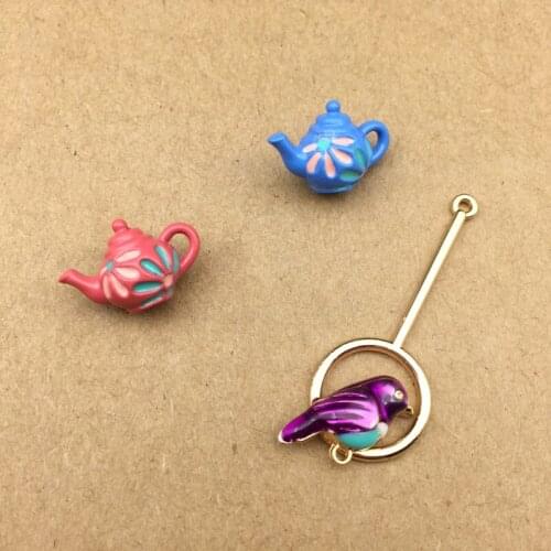 10pcs Alloy jewelry making accessories 3D enamel bird charms teapot Pendant for Necklace Earrings connector manual DIY material