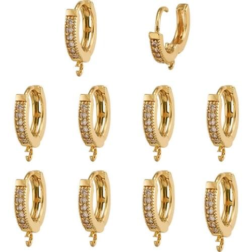 10pc Round Brass Earring Hoops Findings Crystal Cubic Zirconia For Jewelry Making DIY Earring Accessories Finding