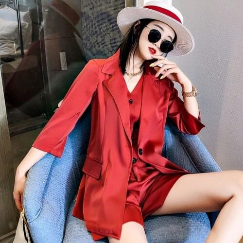 2020 New Summer Women Fashion Set Female Elegant Loose Blazer & Vest & Short Pant Suits High Quality Korean Three Peice Set L119