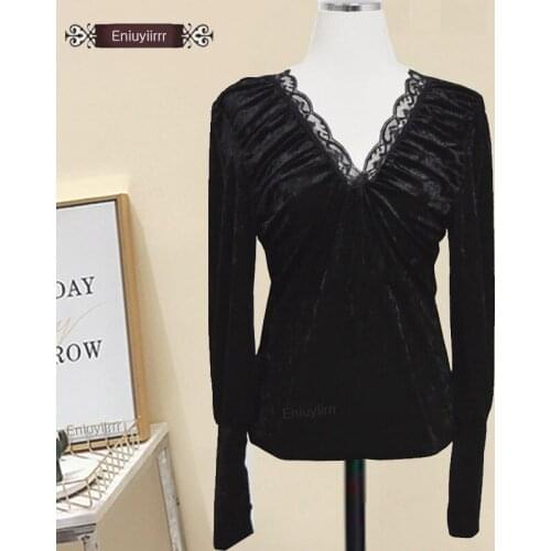 2020 Women Spring Sexy Tops Hollow Out Vintage Black White Lace V Neck Shirts Blouses Korea Style Clothes E1208
