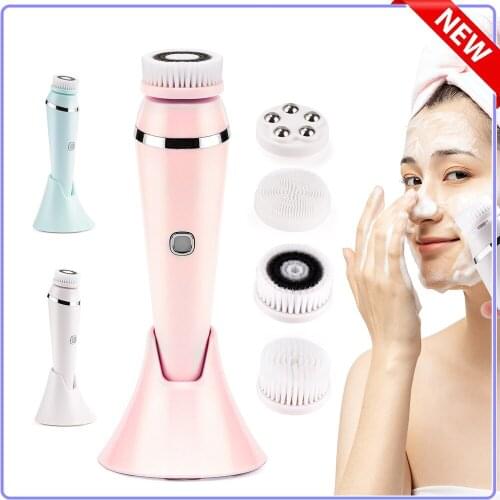 4 In 1 Facial Cleansing Brush Deep Cleaning Face Machine Rolling Massage Anti Acne Blackhead Dirt Removal Facial Cleanser Brush