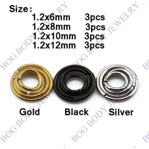 BOG-Lot 12 Pieces 4 Size Gold & Black Anodized Stainless Steel Septum Nose Hoop Ring Ear Tragus Piercing Jewelry 16g 18g 20g