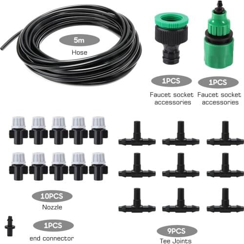 BORUiT 5M DIY Drip Irrigation System Automatic Watering System Kit Garden Hose Micro Drip Watering Kits Adjustable Dripper