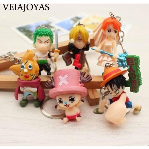 High Quality Silicone 6pcs Anime One Piece Luffy Keychain 3D Figure Toys Choppe Zoro Cartoon Charm Keyring Bag Key Rings Holder