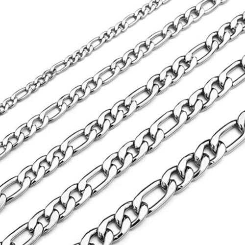 18cm To 60cm Figaro Link Chain Jewelry Classic Curb Necklace 3-7.5mm Stainless Steel Silver Color Chain for Men Women Dropship