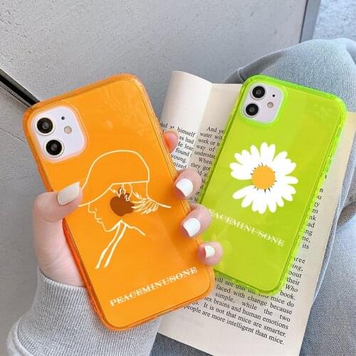 INS Fashion Fluorescent Color Phone Case For iphone 11 12 Pro Max XR X XS Max 8 7 Plus daisy Cover Luxury Cute Clear Soft Cases