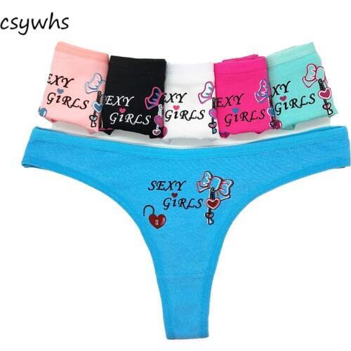 CSYWHS 6pcs M L XL Women Cotton G String Sexy Girl Letter Panties Womens Thongs Briefs Underwear Low Waist Panty Underpants