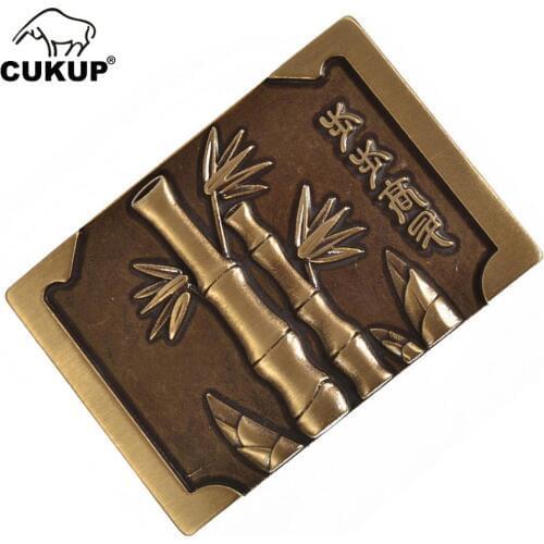 CUKUP Mens New Unique Design Bamboo Pattern Male Chinese Styles Smooth Gold Man Belt Buckles Solid Brass Metal for Men BRK049