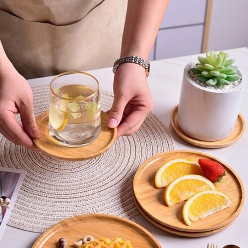 Wood Plate Fruit Dessert Cake Snack Candy Display Platter Wooden Dinner Breakfast Round Plates Kitchen Tableware Japanese Style