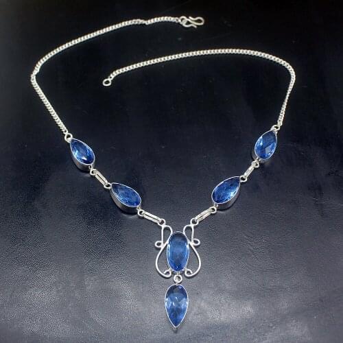 Gemstonefactory Jewelry Big Promotion Unique 925 Silver Amazing New Ocean Blue Topaz Women Chain Necklace 48cm 202101501