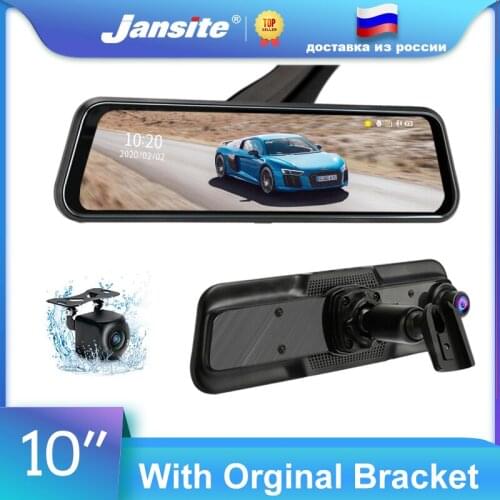 Jansite 10" Car DVR Dash cam Touch Screen 1080P Stream Media Dual Lens Recorders Rear view Mirror Cameras with Original Bracket