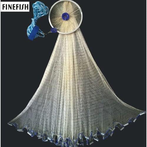 Finefish Hand Throw Fishing Nets With Ring USA Cast Net Strong Nylon Line Small Mesh Iron Sinker Catch Fish Net Hunting Network