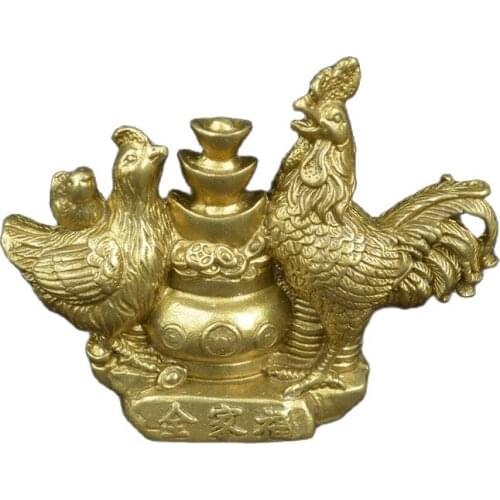 Chinese old feng shui decorate bronze Pure Copper Golden Chicken hotchpotch