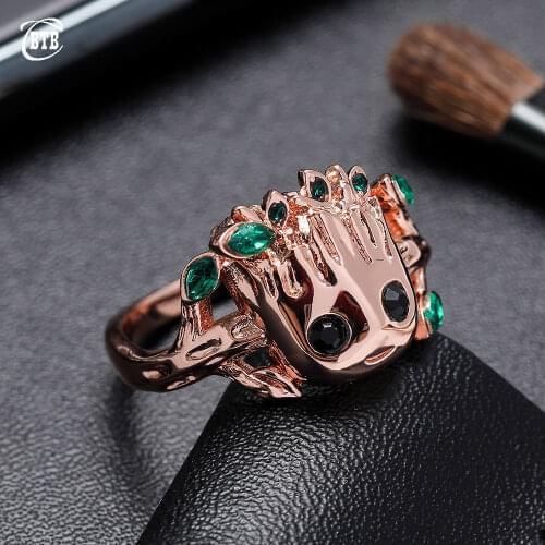 Luxury Wedding Anniversary Ring with Leaves CZ Prong Setting Rose Gold Color Fashion I'm Groot Rings for Women Gift