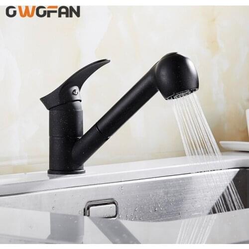 Kitchen Faucets Pull Out Sprayer Taps 360 Degree Swivel Crane Brass Wash Basin Faucet Hair Washing Balck With Dot Tap N22-091