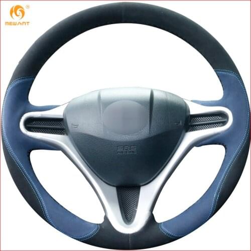 MEWANT Black Blue Suede Car Steering Wheel Cover for Honda Fit 2009-2013 City Jazz / Honda Insight 2010-2014 Accessories Parts