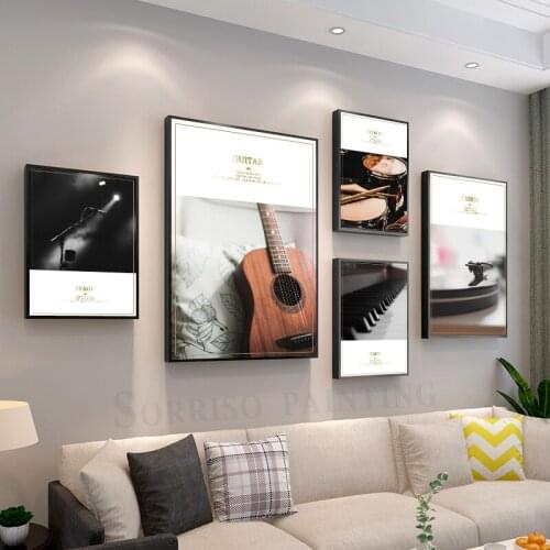 Musical Instrument Microphone Gramophone Guitar Piano Nordic Canvas Painting Pictures Wall Art Home Decor Bar Posters And Prints