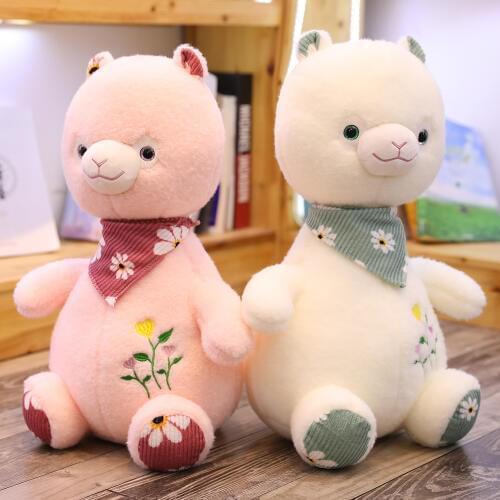 Cute plush sheep toys soft stuffed animal doll cartoon alpaca toy with scarf Christmas birthday gift for children friend kids