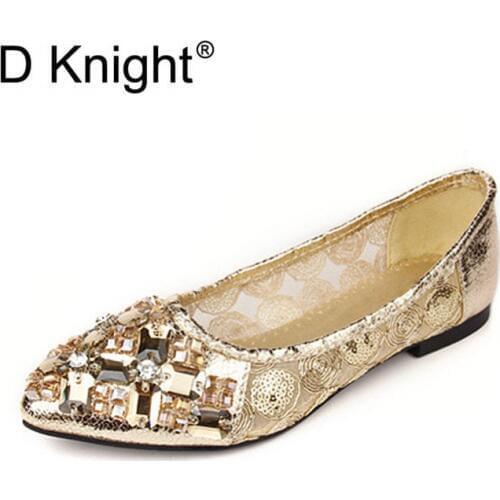 Fashion Pointed Toe Rhinestone Flats For Women Elegant Metallic Pu Crystal Women Flats Ladies Casual Slip-on Flat Wedding Shoes