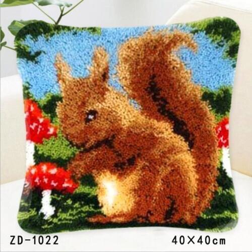 Squirrel Latch Hook Rug Kits Embroidery Canvas Pillowcase Animal Diy Handwerken Knooppakket Kussen Dier Embroidery Cushion Cover