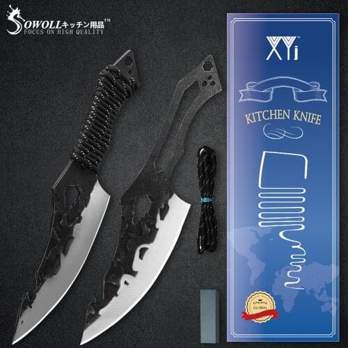 6'' INCH High Carbon Steel Full Tang Cleaver Butcher Chef Knives 2PCS Set Hunting Hiking Stainless Steel Knife Chef Outdoor Tool