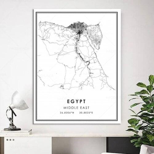 World City Map EGYPT Wall Art Black And White Posters Prints Canvas Painting Picture For Living Room Decor framed