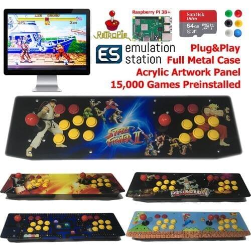 Two Players TableTop Arcade Retro Game Console Raspberry Pi 3B Artwork Panel Metal Case 64G