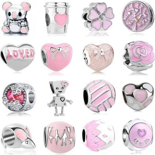 2020 new free shipping 4pcs/lot mix pink bow bear cup flower family mom diy jewelry bead fit Pandora charms bracelet X065