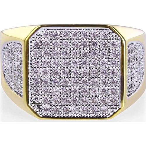 New Design, Gold Color Plated Ring, Micro Paved Big Zircon, Hip Hop Finger Ring for Men and Women