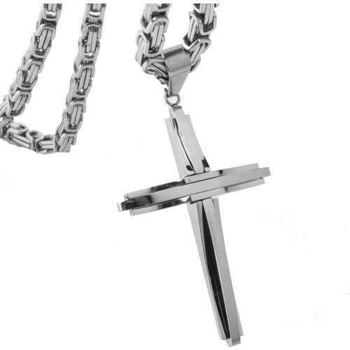 Silver color Stainless Steel Men Hip Hop Cross pendant necklaces fashion vintage Byzantine necklace male jewelry gift