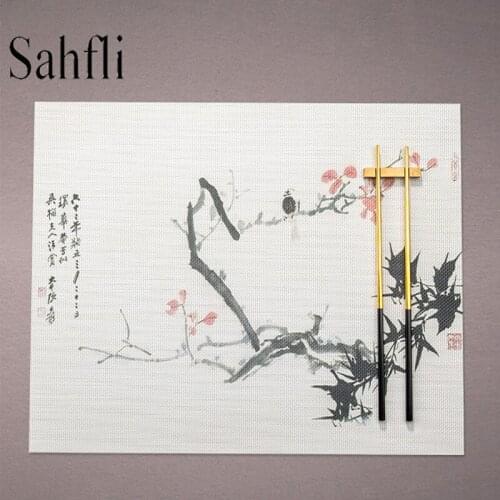 Placemat for Dinning Table Chinese Ink Wash Painting PVC Washable Mat Bowl Pads Mats Tableware Kitchen Accessories Home Decor