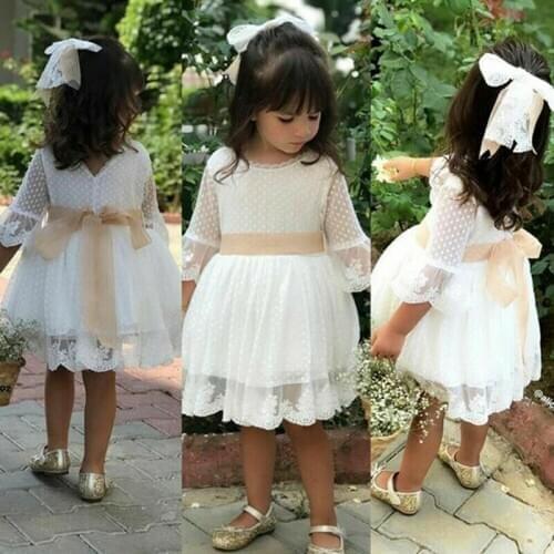 PUDCOCO Sweet Flower Girl Lace Dress Princess Kids Baby Pageant Party Wedding Bridesmaid Tutu Dresses 1-6Y