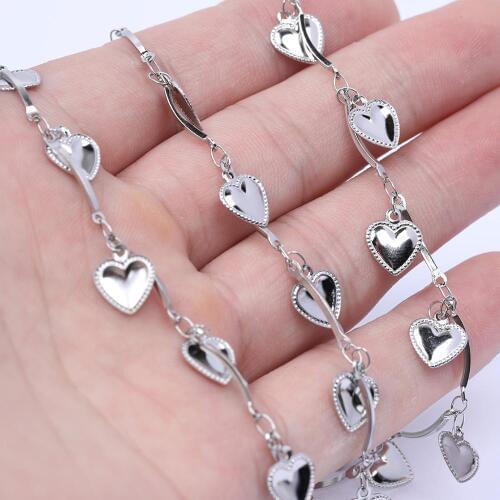 Reidgaller 2meters Stainless Steel Heart Charm Rosary Chains Diy For Necklace Jewelry Making Findings