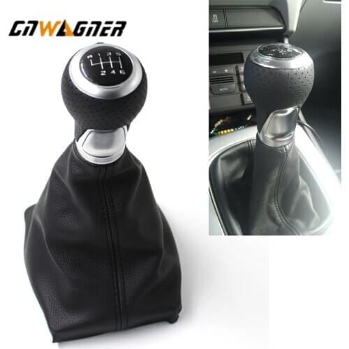 Luxury Genuine leather Car Gear Shift Knob Stick Pen Gaiter Boot Cover For Audi A4 S4 B8 8K A5 8T Q5 8R S Line 07-15 Chrome Ring