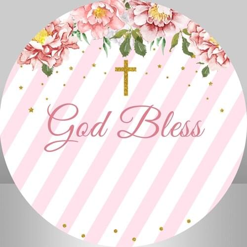 Sensfun God Bless Round Background Circle Photo Backdrop Wooden Land Party Decoration Table Cylinder Cover