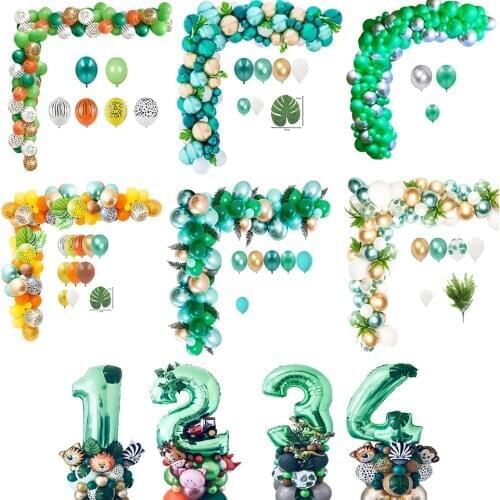 1set Balloon Arch Kit Green Confetti Balloon Jungle Safari Party Baby Shower Hawaii Party Decoration Green Digital Foil Balloons