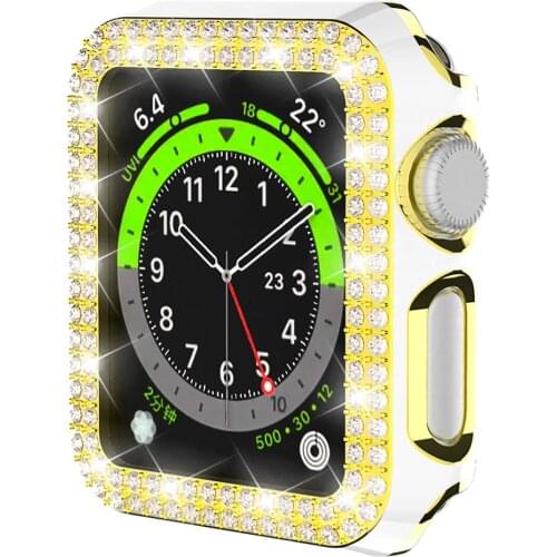 Protective Watch Case for Apple Watch with 6D Dazzling Carving PC Double Row Diamonds 42mm 44mm 40mm 38mm Series SE 6 5 4 3 2 1